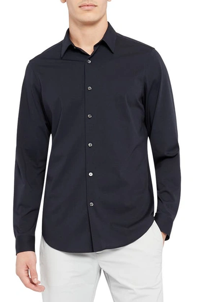 Shop Theory Sylvain Nd Structure Knit Button-up Shirt In Eclipse