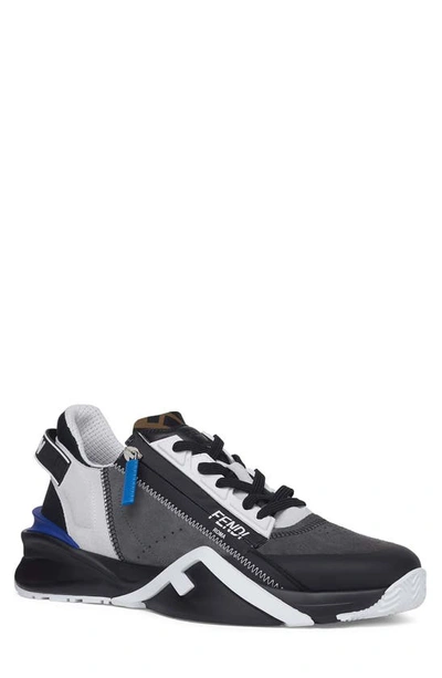 Shop Fendi Flow Low Top Sneaker In Grey/ Black/ Blue