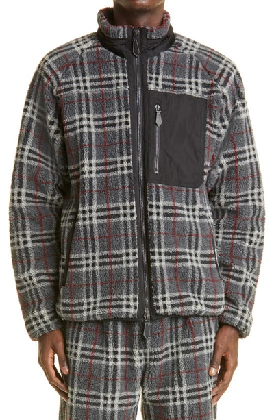 Shop Burberry Check Fleece Jacket In Charcoal Ip Chk
