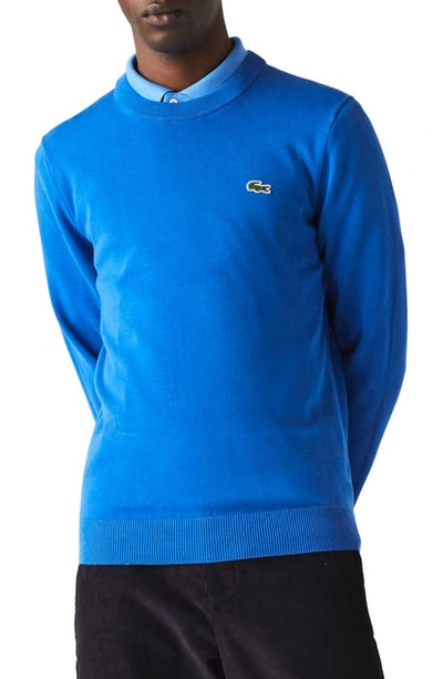 Shop Lacoste Solid Cotton Jersey Crewneck Sweater In Ultramarine
