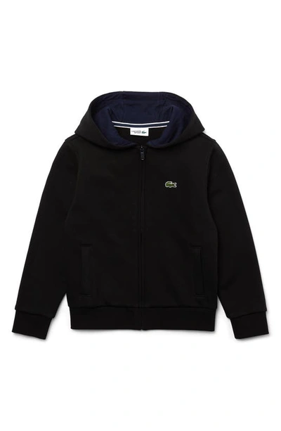 Shop Lacoste Sporty Fleece Full Zip Hoodie In Black/ Navy Blue