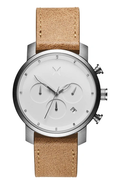 Shop Mvmt The Chrono Chronograph Leather Strap Watch, 40mm In Caramel/ White