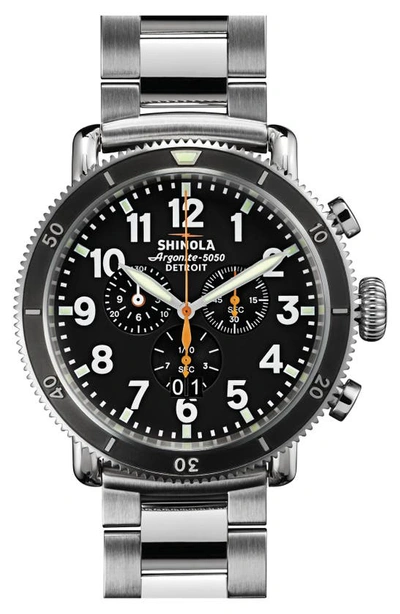 Shop Shinola 'the Runwell Chrono' Bracelet Watch, 48mm In Silver/ Black