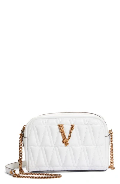Shop Versace Virtus Mini Quilted Leather Camera Bag In White Multicolor  Gold