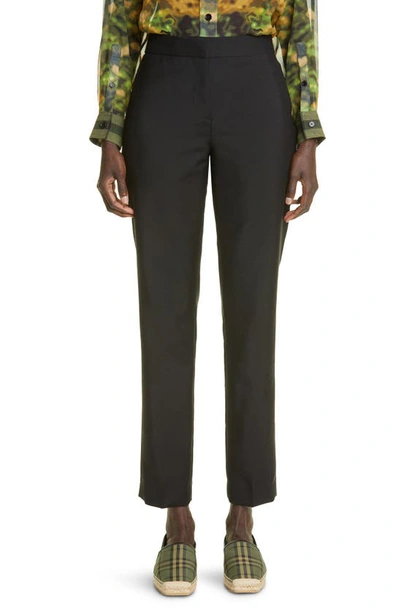 Shop Burberry Aimie Slim Fit Mohair & Virgin Wool Trousers In Black