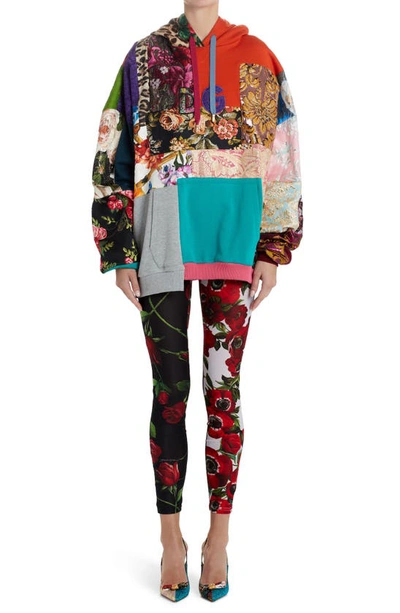 Shop Dolce & Gabbana Floral Print-block Jersey Leggings In Multi