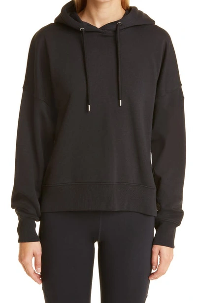 Shop Moncler Logo Back Cotton Blend Hoodie In Black