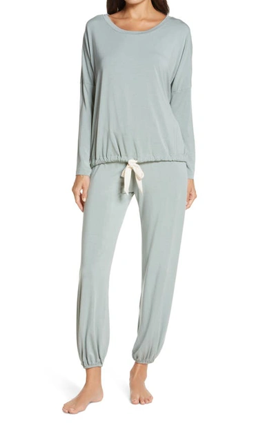 Shop Eberjey Gisele Jersey Knit Slouchy Pajamas In Willow Green/ Bone