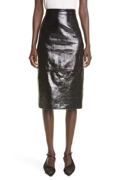 Shop Khaite Mya High Waist Leather Pencil Skirt In Black