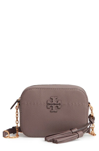 Shop Tory Burch Mcgraw Leather Camera Bag In Silver Maple