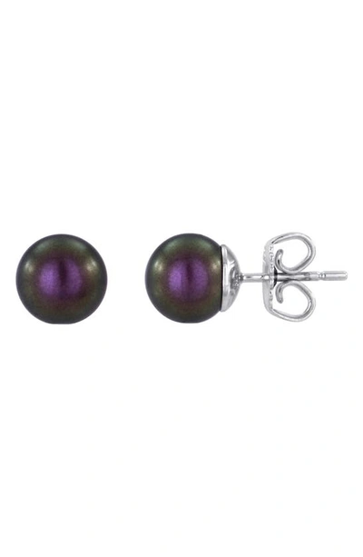 Shop Majorica Round Simulated Pearl Stud Earrings In Tahitian