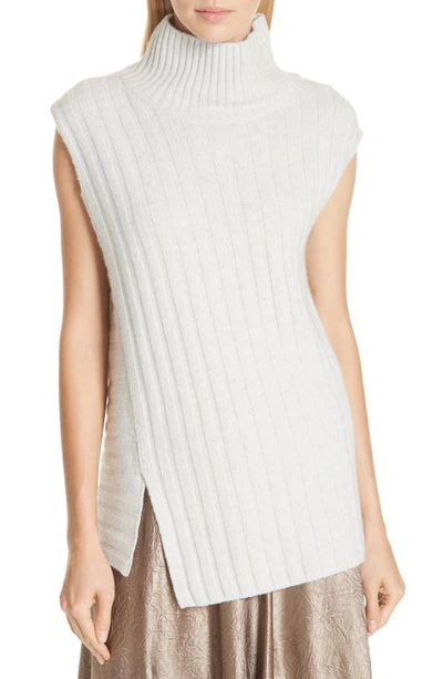 Shop Vince Mixed Rib Wool & Cashmere Sleeveless Sweater In Light Heather Grey