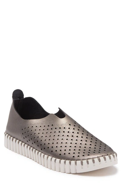 Shop Ilse Jacobsen Tulip 139 Perforated Slip-on Sneaker In Navy Blue Fabric