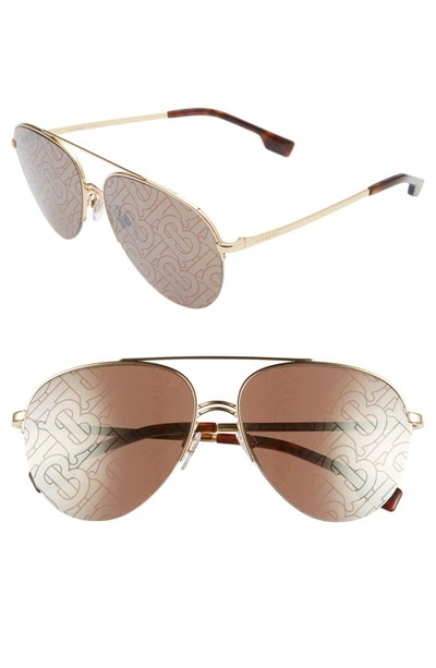 Shop Burberry 59mm Polarized Aviator Sunglasses In Gold/brown Tampo Solid