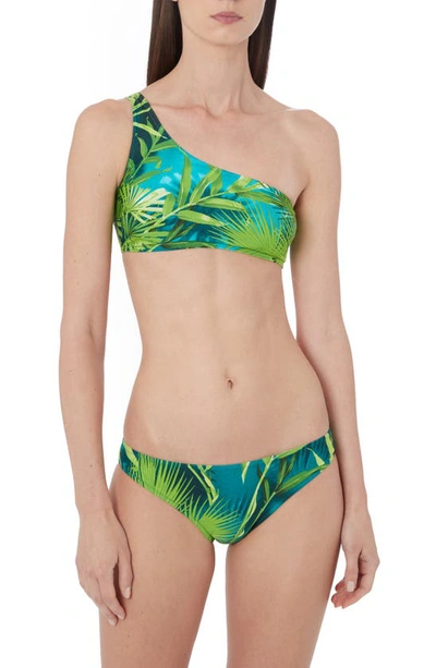 Shop Versace Jungle Print One-shoulder Bikini Top In Green And Print
