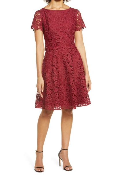 Shop Shani Popover Lace Fit & Flare Dress In Wine