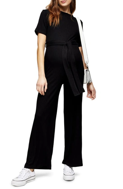 Shop Topshop Maternity Ribbed Jumpsuit In Black