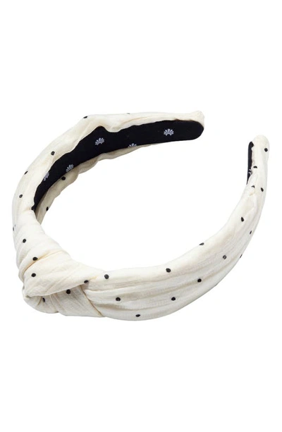 Shop Lele Sadoughi Knotted Polka Dot Headband In Cream