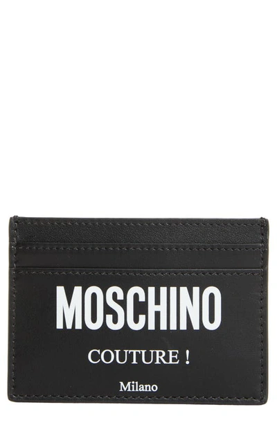 Shop Moschino Logo Leather Card Case In Fantasy Print Black
