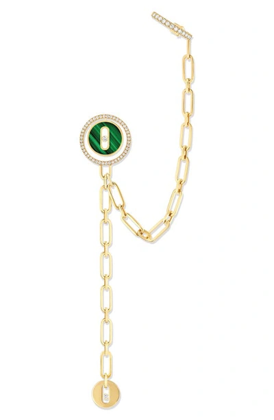 Shop Messika Lucky Move Malachite Chain Linked Stud & Cuff Single Earring In Yellow Gold