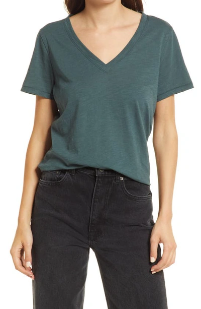 Shop Madewell Whisper Cotton V-neck T-shirt In Midnight Green