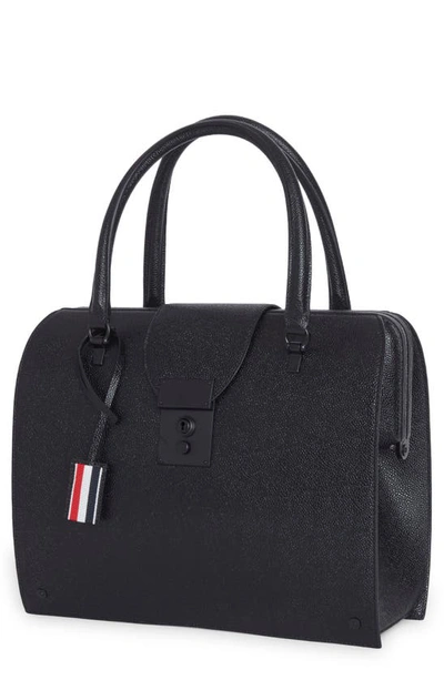 Shop Thom Browne Mrs. Thom Calfskin Leather Top Handle Bag In Black
