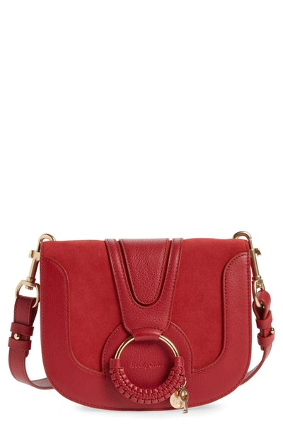 Shop See By Chloé Hana Suede & Leather Shoulder Bag In Dusky Red