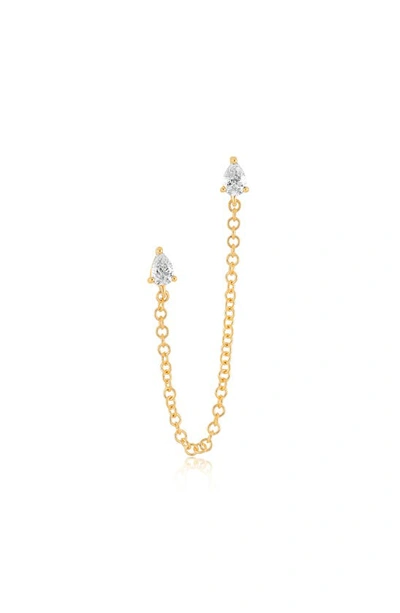 Shop Ef Collection Single Pear Diamond Double Stud Earring In 14k Yellow Gold
