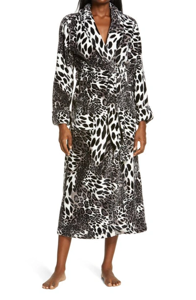 Shop Natori Leopard Plush Robe In Black White