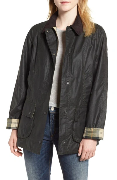Shop Barbour Beadnell Waxed Cotton Jacket In Olive