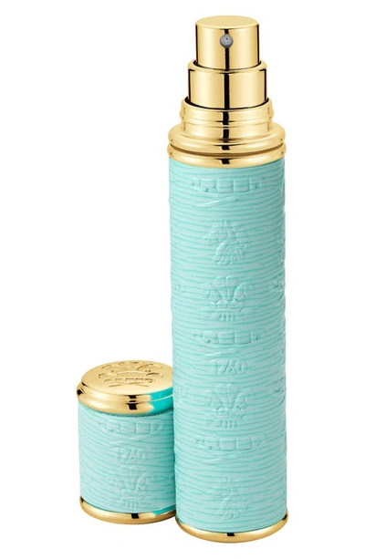 Shop Creed Refillable Pocket Leather Atomizer, 0.33 oz In Turquoise/gold Trim