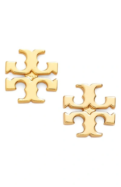 Shop Tory Burch Logo Stud Earrings In Shiny Gold