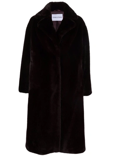 Shop Stand Studio Oversized Faux-fur Coat In Rot