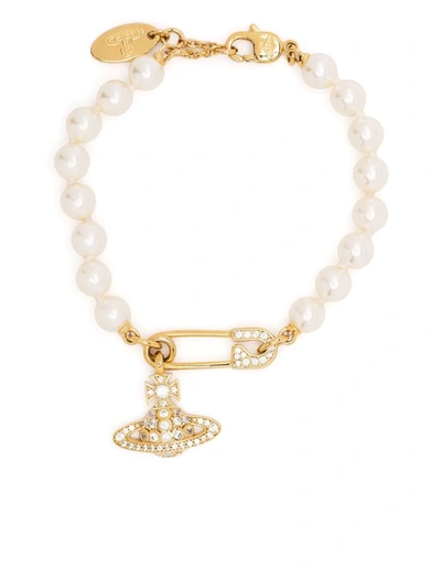 Shop Vivienne Westwood Pearl Safety-pin Orb Bracelet In Weiss