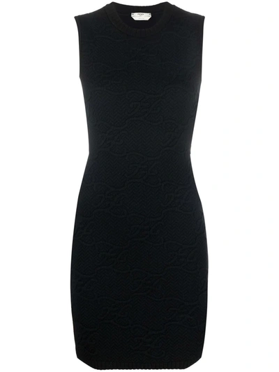 Shop Fendi Round Neck Sleeveless Mini Dress In Schwarz