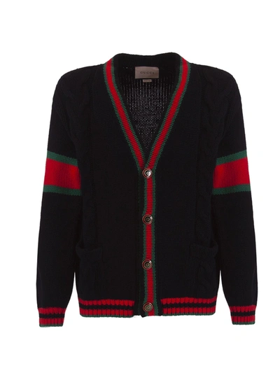 Shop Gucci Oversize Cable Knit Cardigan In Nero
