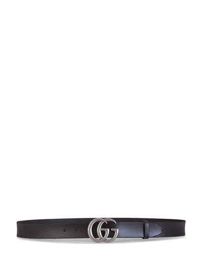 Shop Gucci Thin Belt With Double G Buckle In Nero
