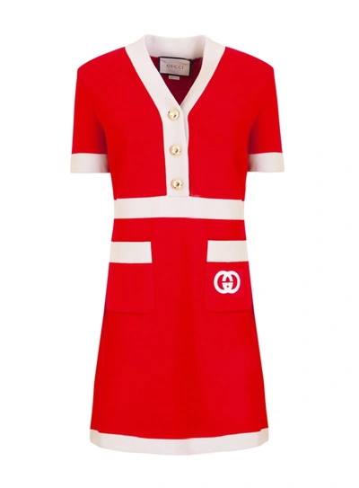 Shop Gucci Wool Dress With Interlocking G In Rosso