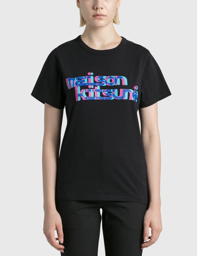 Shop Maison Kitsuné Neon Typo Classic Tee-shirt In Black