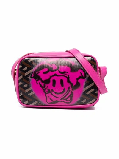 Shop Versace Monogram Medusa Logo-print Shoulder Bag In 粉色