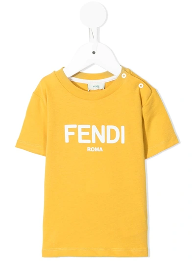 Shop Fendi Logo-print Cotton T-shirt In Yellow