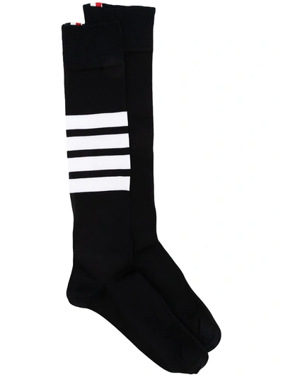 Shop Thom Browne 4-bar Stripe Cotton Socks In 黑色