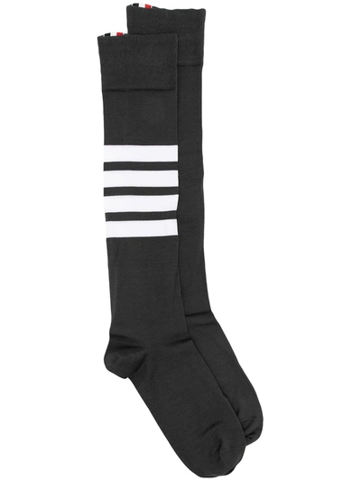 Thom Browne Calzini Lunghi 4 Bar In Cotone Leggero In 灰色