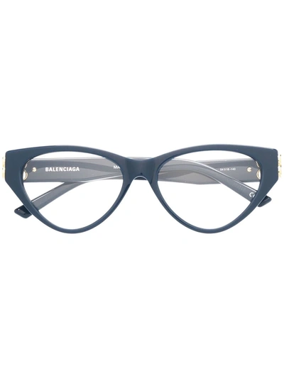 Shop Balenciaga Double B Logo Cat-eye Glasses In 蓝色