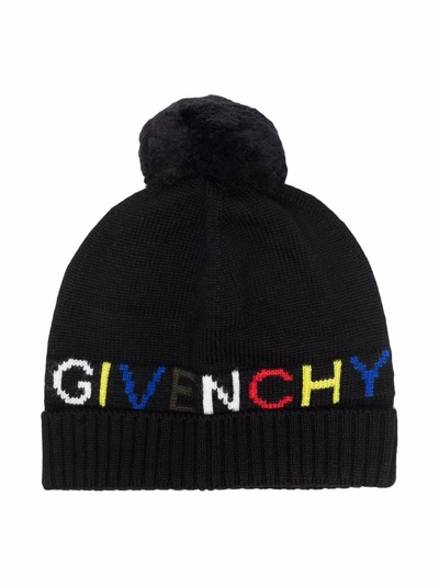 Shop Givenchy Logo-knit Pom Pom Hat In 黑色