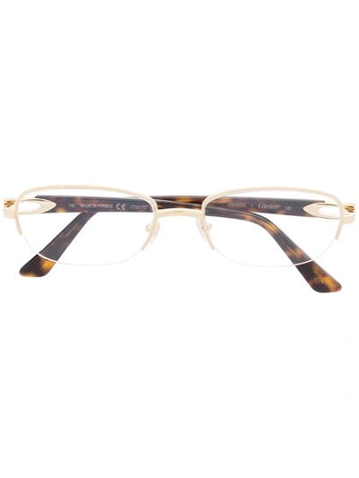 Shop Cartier Oval-frame Tortoiseshell-effect Glasses In 金色