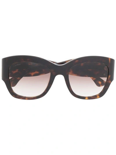 Shop Cartier Logo-arm Detail Sunglasses In 褐色