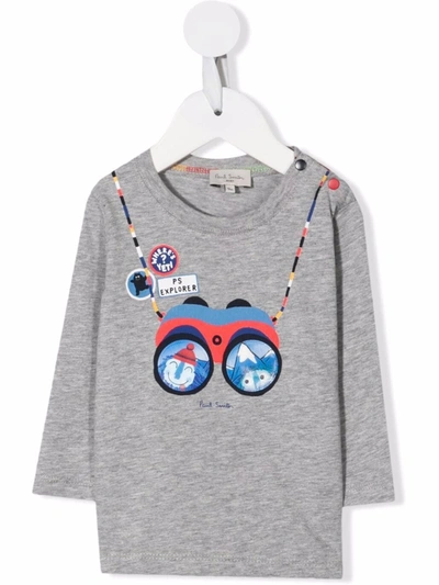 Paul Smith Junior Binoculars-motif Cotton T-shirt In 灰色