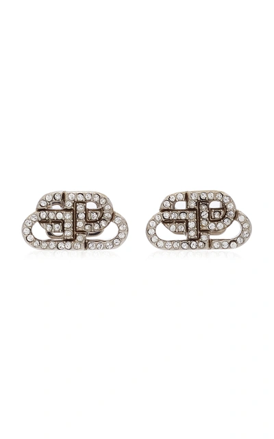 Shop Balenciaga Women's Xs Bb Crystal-embellished Silver-tone Earrings