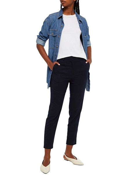 Shop American Vintage Ovanation Cropped Washed-twill Slim-leg Pants In Navy